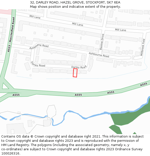 32, DARLEY ROAD, HAZEL GROVE, STOCKPORT, SK7 6EA: Location map and indicative extent of plot