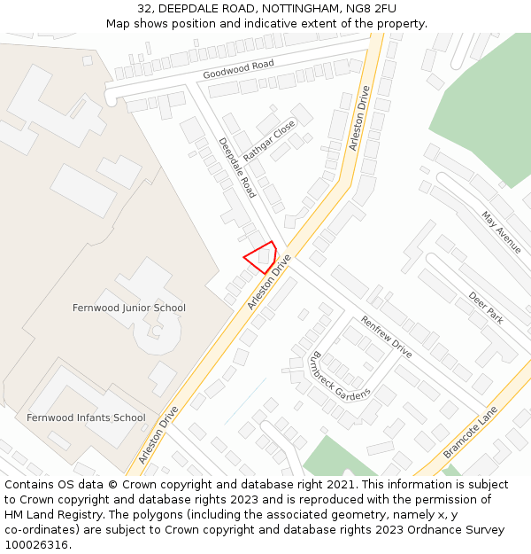 32, DEEPDALE ROAD, NOTTINGHAM, NG8 2FU: Location map and indicative extent of plot