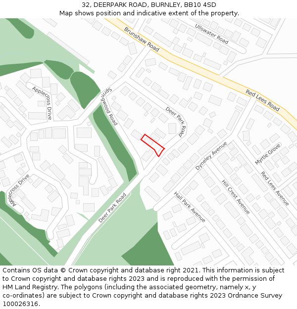 32, DEERPARK ROAD, BURNLEY, BB10 4SD: Location map and indicative extent of plot