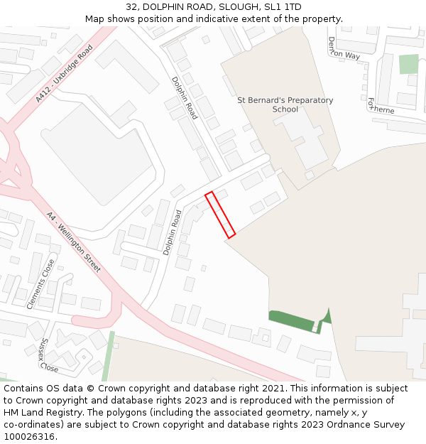 32, DOLPHIN ROAD, SLOUGH, SL1 1TD: Location map and indicative extent of plot