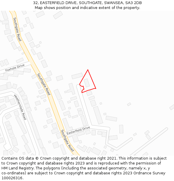 32, EASTERFIELD DRIVE, SOUTHGATE, SWANSEA, SA3 2DB: Location map and indicative extent of plot