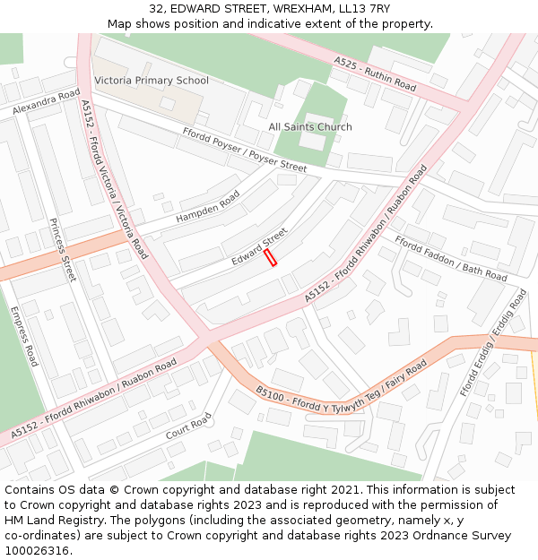 32, EDWARD STREET, WREXHAM, LL13 7RY: Location map and indicative extent of plot