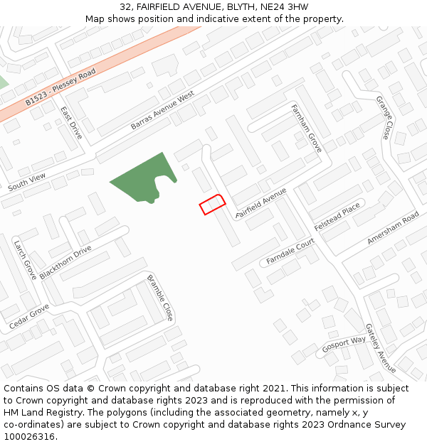 32, FAIRFIELD AVENUE, BLYTH, NE24 3HW: Location map and indicative extent of plot