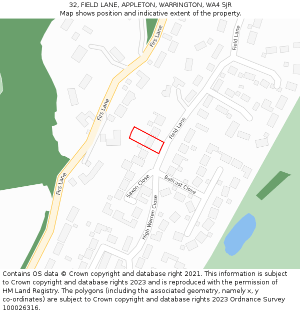 32, FIELD LANE, APPLETON, WARRINGTON, WA4 5JR: Location map and indicative extent of plot