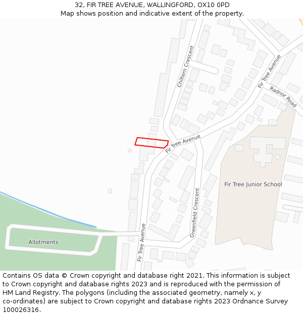 32, FIR TREE AVENUE, WALLINGFORD, OX10 0PD: Location map and indicative extent of plot