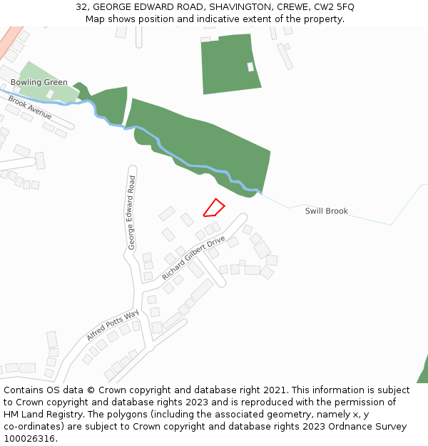 32, GEORGE EDWARD ROAD, SHAVINGTON, CREWE, CW2 5FQ: Location map and indicative extent of plot