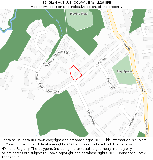 32, GLYN AVENUE, COLWYN BAY, LL29 8RB: Location map and indicative extent of plot