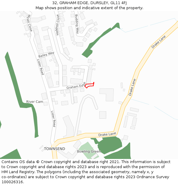 32, GRAHAM EDGE, DURSLEY, GL11 4FJ: Location map and indicative extent of plot