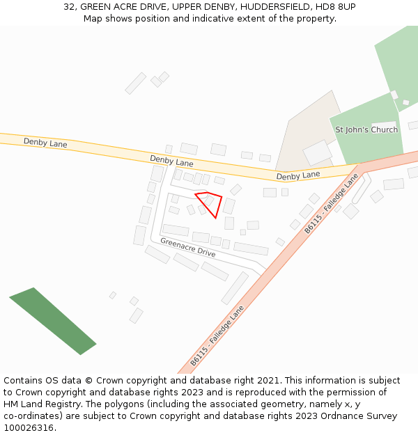 32, GREEN ACRE DRIVE, UPPER DENBY, HUDDERSFIELD, HD8 8UP: Location map and indicative extent of plot