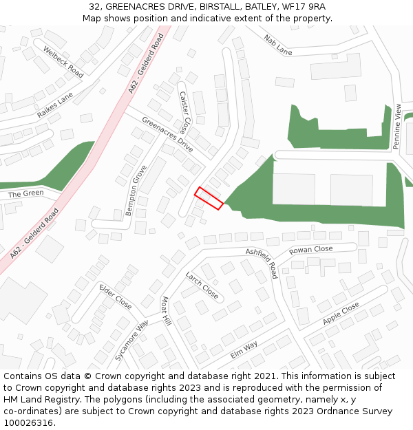 32, GREENACRES DRIVE, BIRSTALL, BATLEY, WF17 9RA: Location map and indicative extent of plot