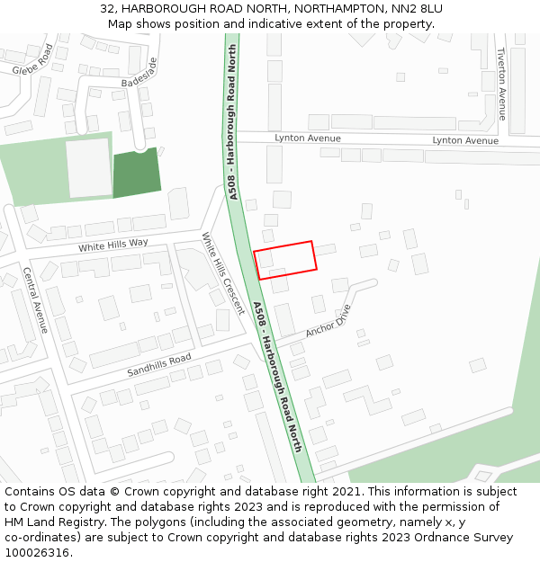 32, HARBOROUGH ROAD NORTH, NORTHAMPTON, NN2 8LU: Location map and indicative extent of plot