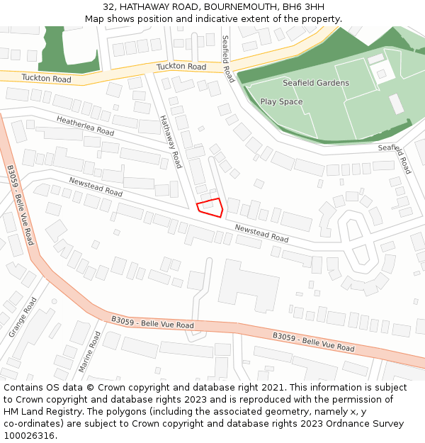 32, HATHAWAY ROAD, BOURNEMOUTH, BH6 3HH: Location map and indicative extent of plot