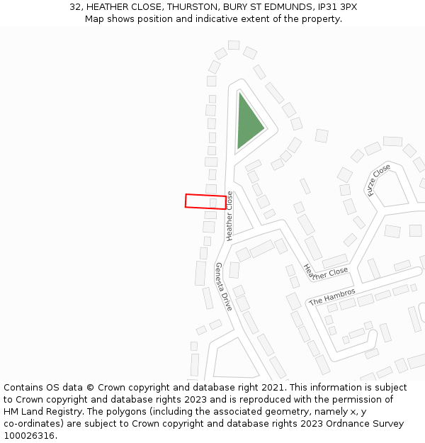 32, HEATHER CLOSE, THURSTON, BURY ST EDMUNDS, IP31 3PX: Location map and indicative extent of plot