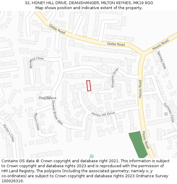 32, HONEY HILL DRIVE, DEANSHANGER, MILTON KEYNES, MK19 6GG: Location map and indicative extent of plot