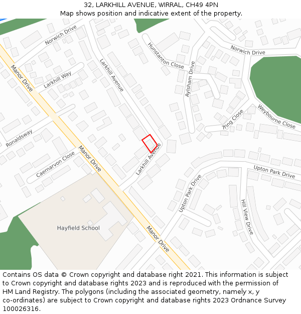 32, LARKHILL AVENUE, WIRRAL, CH49 4PN: Location map and indicative extent of plot