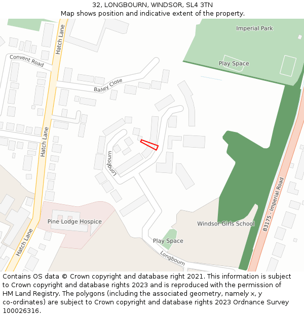 32, LONGBOURN, WINDSOR, SL4 3TN: Location map and indicative extent of plot