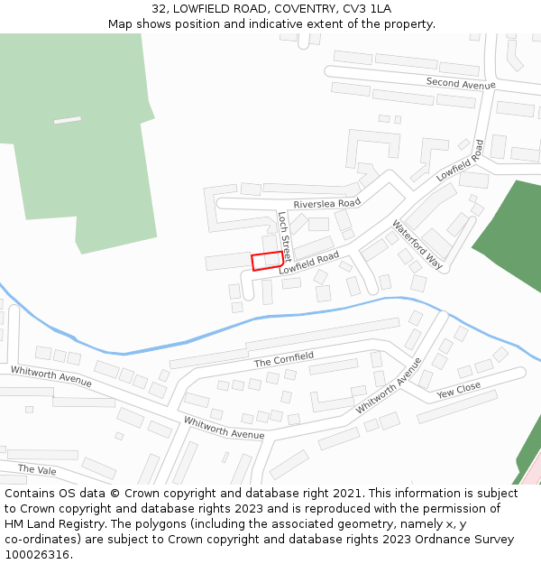 32, LOWFIELD ROAD, COVENTRY, CV3 1LA: Location map and indicative extent of plot