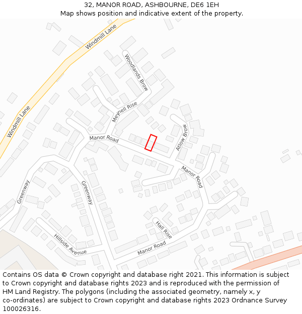 32, MANOR ROAD, ASHBOURNE, DE6 1EH: Location map and indicative extent of plot