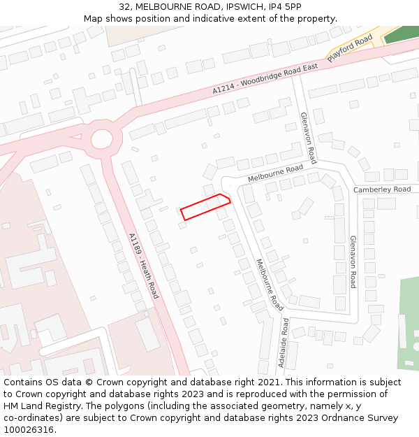 32, MELBOURNE ROAD, IPSWICH, IP4 5PP: Location map and indicative extent of plot