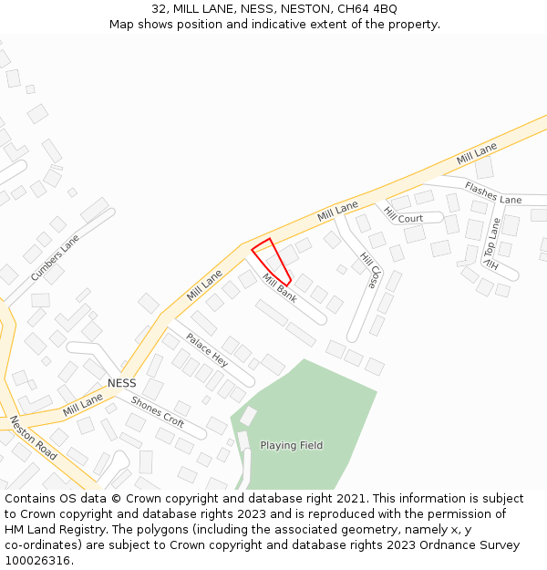 32, MILL LANE, NESS, NESTON, CH64 4BQ: Location map and indicative extent of plot