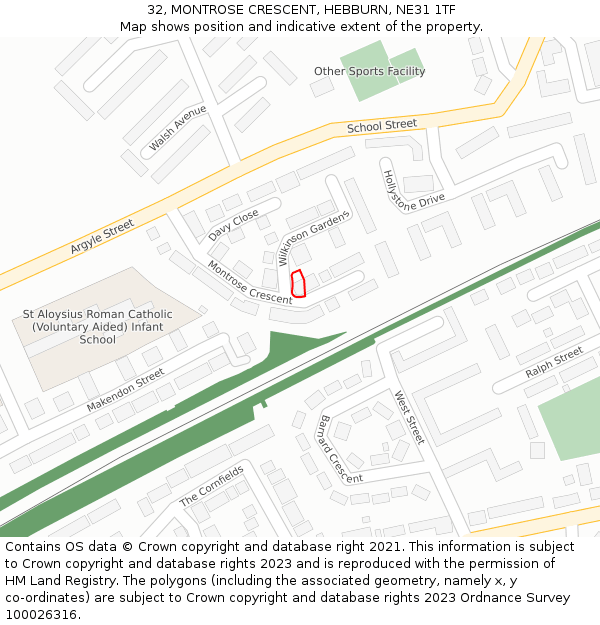 32, MONTROSE CRESCENT, HEBBURN, NE31 1TF: Location map and indicative extent of plot