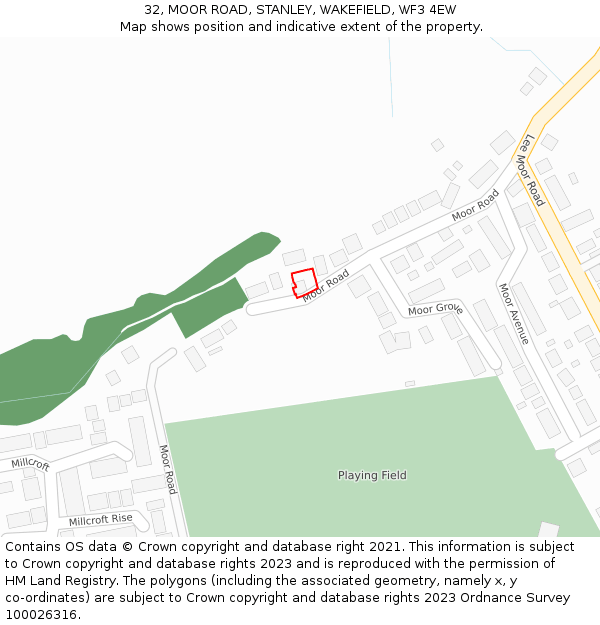 32, MOOR ROAD, STANLEY, WAKEFIELD, WF3 4EW: Location map and indicative extent of plot