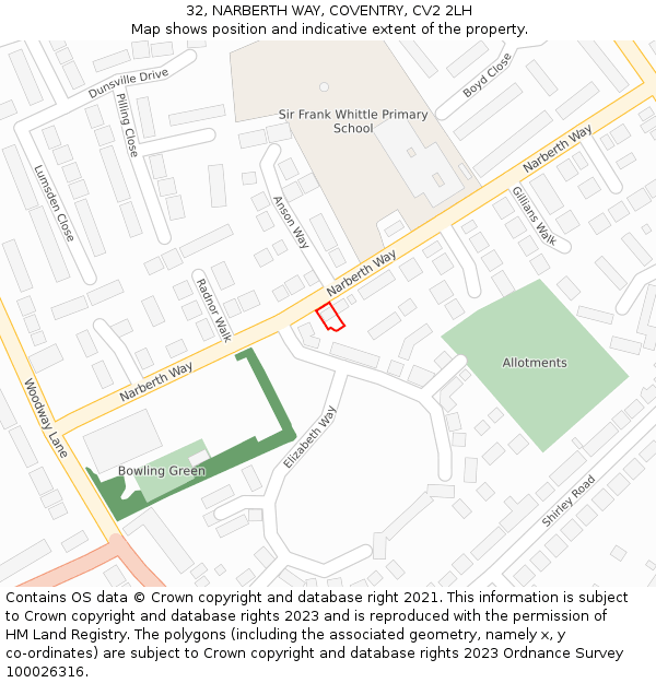 32, NARBERTH WAY, COVENTRY, CV2 2LH: Location map and indicative extent of plot