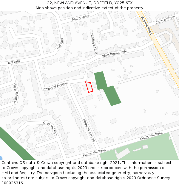 32, NEWLAND AVENUE, DRIFFIELD, YO25 6TX: Location map and indicative extent of plot