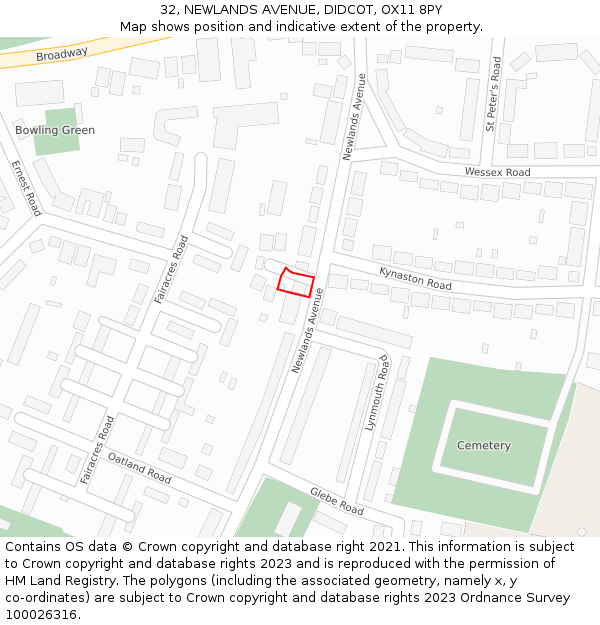 32, NEWLANDS AVENUE, DIDCOT, OX11 8PY: Location map and indicative extent of plot