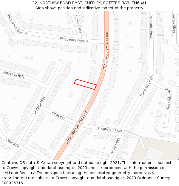 32, NORTHAW ROAD EAST, CUFFLEY, POTTERS BAR, EN6 4LL: Location map and indicative extent of plot