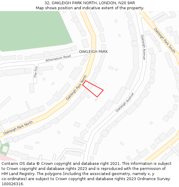 32, OAKLEIGH PARK NORTH, LONDON, N20 9AR: Location map and indicative extent of plot