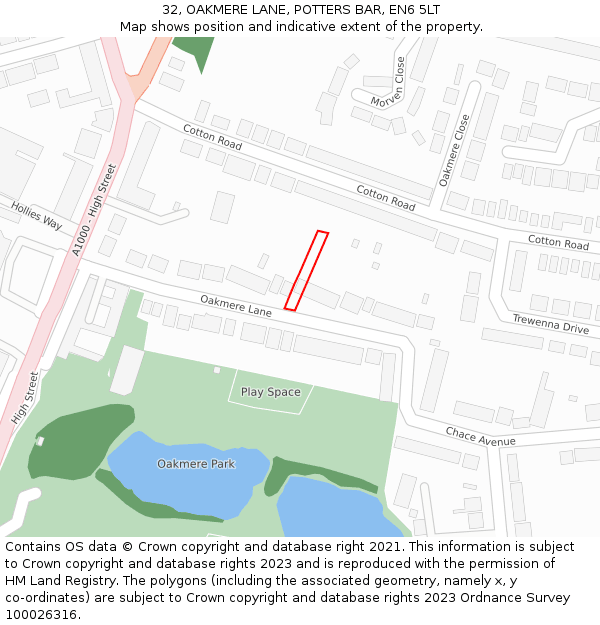 32, OAKMERE LANE, POTTERS BAR, EN6 5LT: Location map and indicative extent of plot