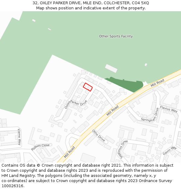 32, OXLEY PARKER DRIVE, MILE END, COLCHESTER, CO4 5XQ: Location map and indicative extent of plot