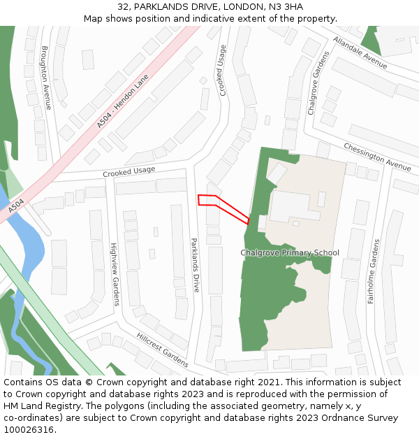 32, PARKLANDS DRIVE, LONDON, N3 3HA: Location map and indicative extent of plot