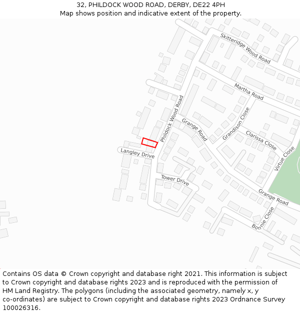 32, PHILDOCK WOOD ROAD, DERBY, DE22 4PH: Location map and indicative extent of plot