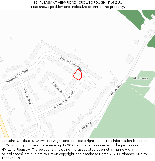 32, PLEASANT VIEW ROAD, CROWBOROUGH, TN6 2UU: Location map and indicative extent of plot