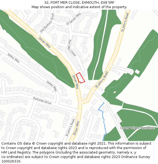 32, PORT MER CLOSE, EXMOUTH, EX8 5RF: Location map and indicative extent of plot