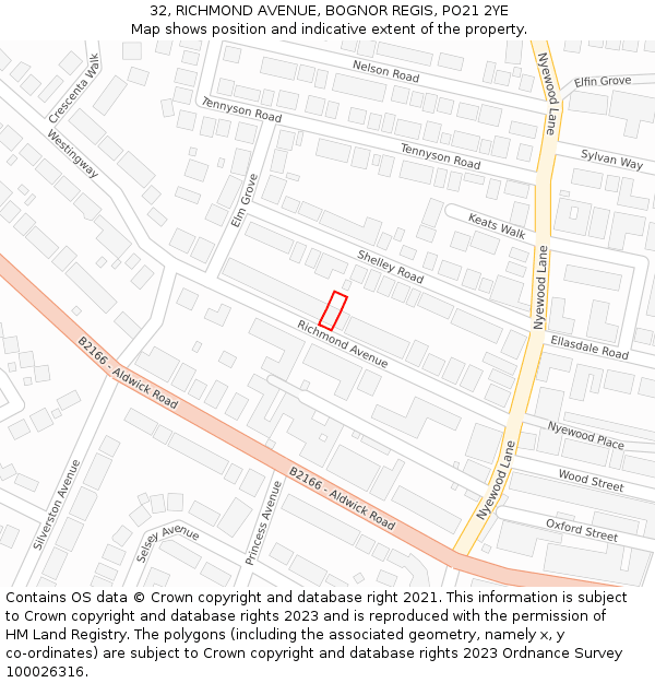 32, RICHMOND AVENUE, BOGNOR REGIS, PO21 2YE: Location map and indicative extent of plot