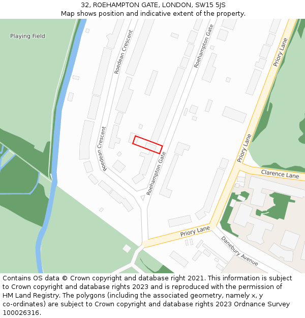 32, ROEHAMPTON GATE, LONDON, SW15 5JS: Location map and indicative extent of plot