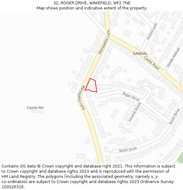 32, ROGER DRIVE, WAKEFIELD, WF2 7NE: Location map and indicative extent of plot