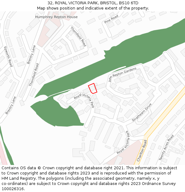 32, ROYAL VICTORIA PARK, BRISTOL, BS10 6TD: Location map and indicative extent of plot