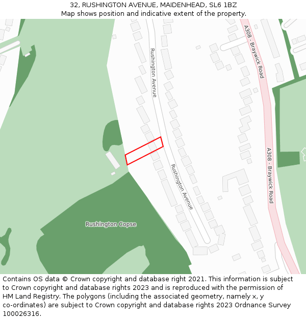 32, RUSHINGTON AVENUE, MAIDENHEAD, SL6 1BZ: Location map and indicative extent of plot