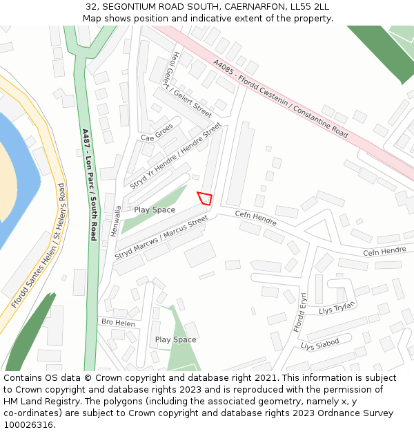 32, SEGONTIUM ROAD SOUTH, CAERNARFON, LL55 2LL: Location map and indicative extent of plot