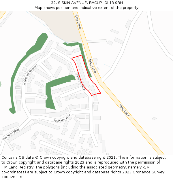 32, SISKIN AVENUE, BACUP, OL13 9BH: Location map and indicative extent of plot