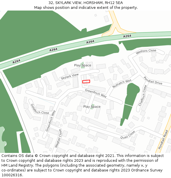 32, SKYLARK VIEW, HORSHAM, RH12 5EA: Location map and indicative extent of plot