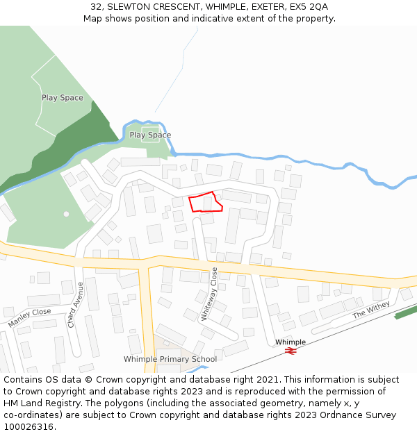 32, SLEWTON CRESCENT, WHIMPLE, EXETER, EX5 2QA: Location map and indicative extent of plot