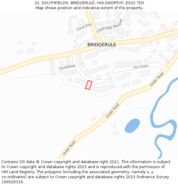 32, SOUTHFIELDS, BRIDGERULE, HOLSWORTHY, EX22 7DX: Location map and indicative extent of plot