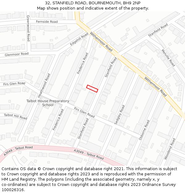 32, STANFIELD ROAD, BOURNEMOUTH, BH9 2NP: Location map and indicative extent of plot