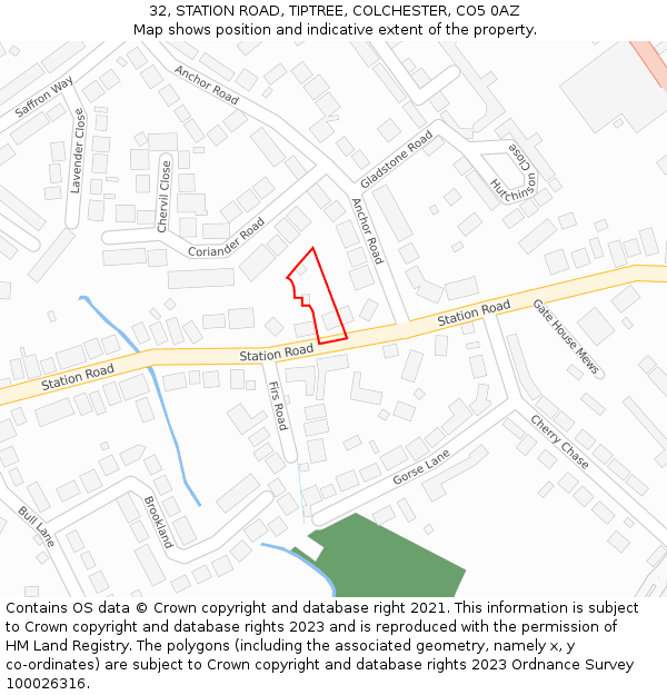 32, STATION ROAD, TIPTREE, COLCHESTER, CO5 0AZ: Location map and indicative extent of plot