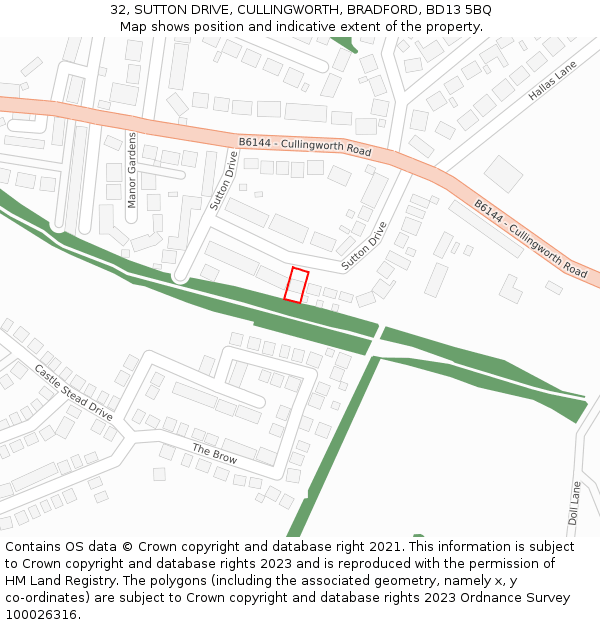 32, SUTTON DRIVE, CULLINGWORTH, BRADFORD, BD13 5BQ: Location map and indicative extent of plot